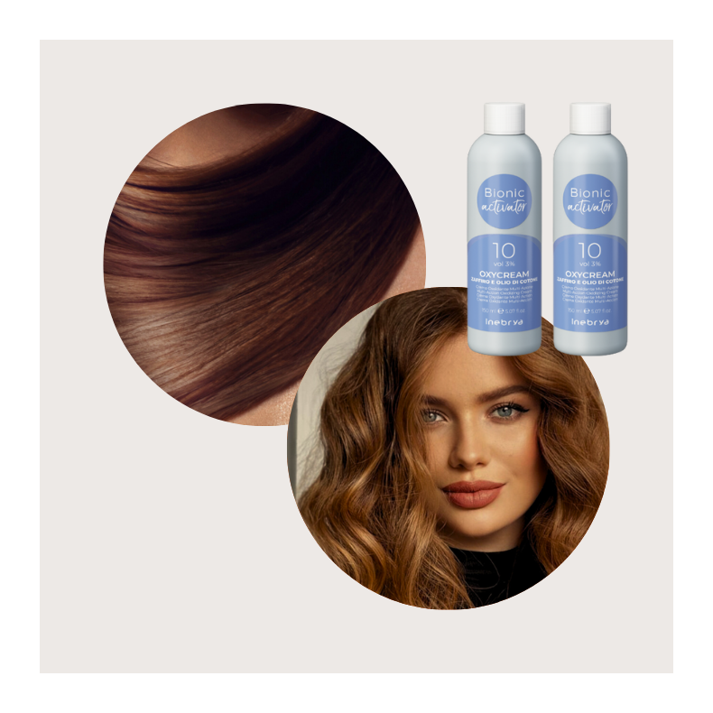 Bionic Color Hrfarve - 6/7 + 6/34 og 2 stk. 3% beize (brun chokolade med touch af gylden/kobber)