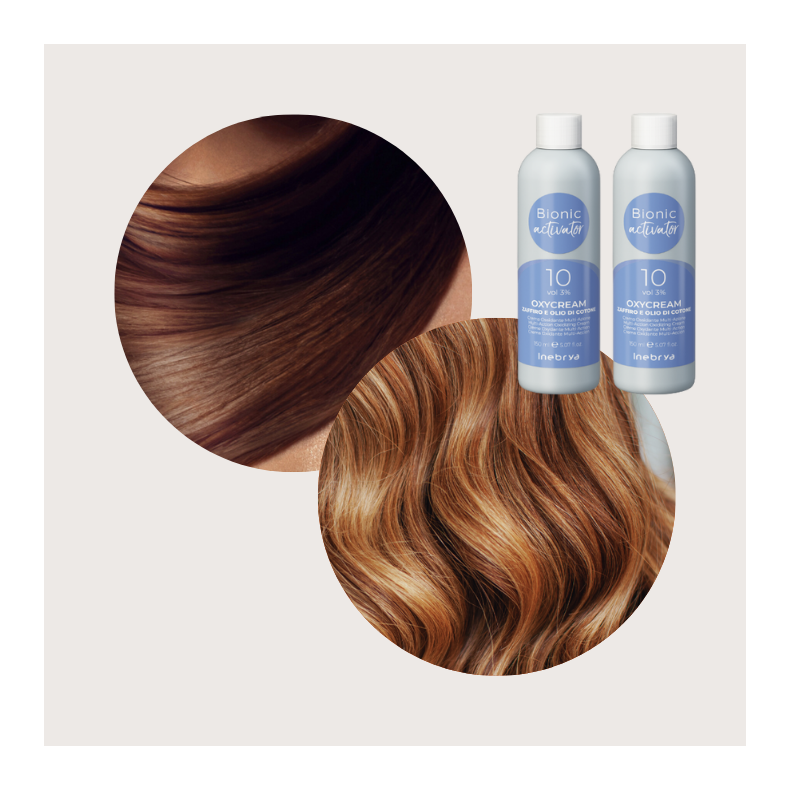Bionic Color Hrfarve - 6/7 + 7/34 og 2 stk. 3% beize (brun-lys brun choko med gylden/kobber touch)