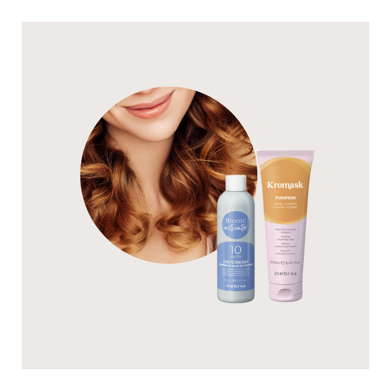 Bionic Color Hrfarve - 7/4 (lys brun kobber) og 3% beize + Inebrya Kromask - Pumpkin
