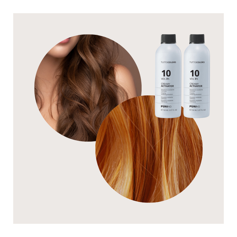Flory Color Hrfarve - 7.7 + 7.43 og 2 stk. 3% beize (lys brun brun/kobber/gylden)
